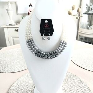 Paparazzi Silver and Cream Pearl Necklace Set